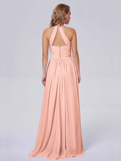 Adaline Simple Halter Chiffon Long Bridesmaid Dresses