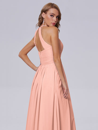Adaline Simple Halter Chiffon Long Bridesmaid Dresses