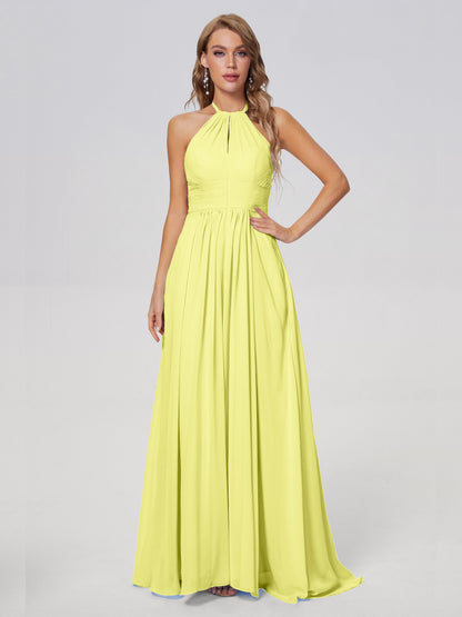Adaline Simple Halter Chiffon Long Bridesmaid Dresses