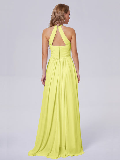 Adaline Simple Halter Chiffon Long Bridesmaid Dresses