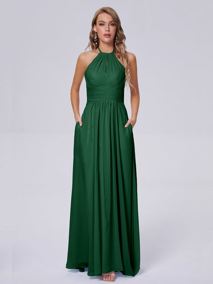 Adaline Simple Halter Chiffon Long Bridesmaid Dresses