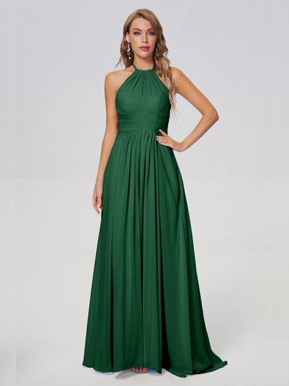 Adaline Simple Halter Chiffon Long Bridesmaid Dresses
