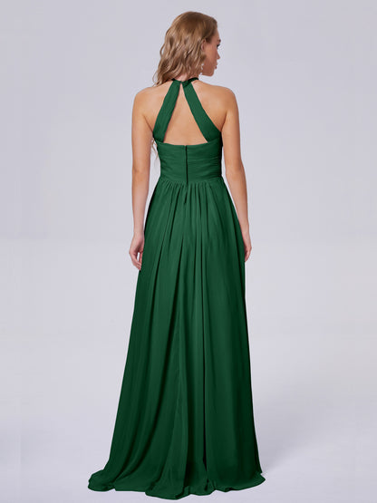 Adaline Simple Halter Chiffon Long Bridesmaid Dresses