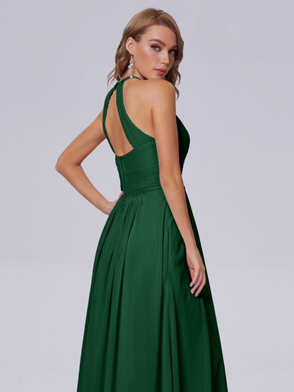 Adaline Simple Halter Chiffon Long Bridesmaid Dresses