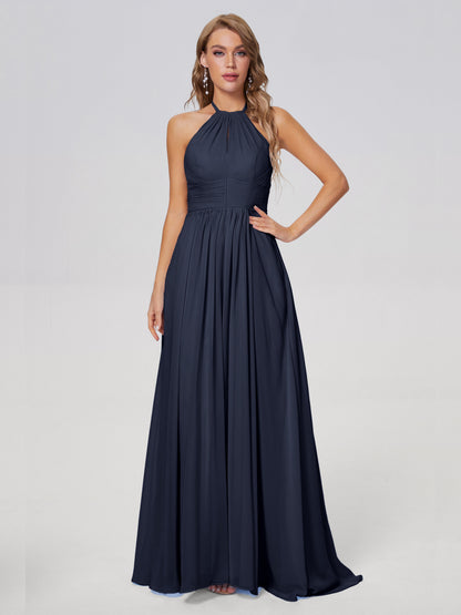 Adaline Simple Halter Chiffon Long Bridesmaid Dresses