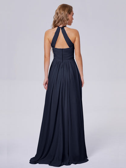 Adaline Simple Halter Chiffon Long Bridesmaid Dresses