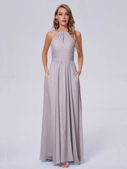 Adaline Simple Halter Chiffon Long Bridesmaid Dresses