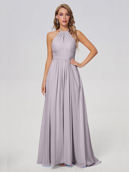 Adaline Simple Halter Chiffon Long Bridesmaid Dresses