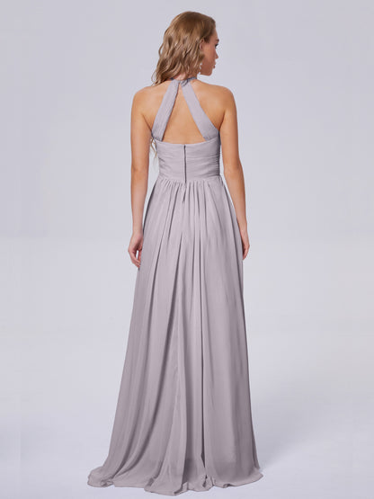 Adaline Simple Halter Chiffon Long Bridesmaid Dresses