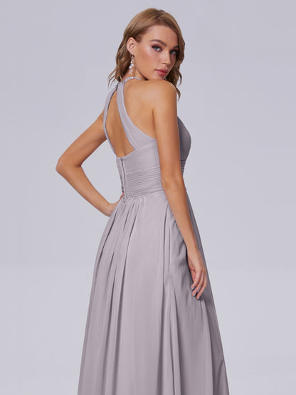 Adaline Simple Halter Chiffon Long Bridesmaid Dresses