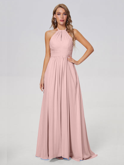 Adaline Simple Halter Chiffon Long Bridesmaid Dresses
