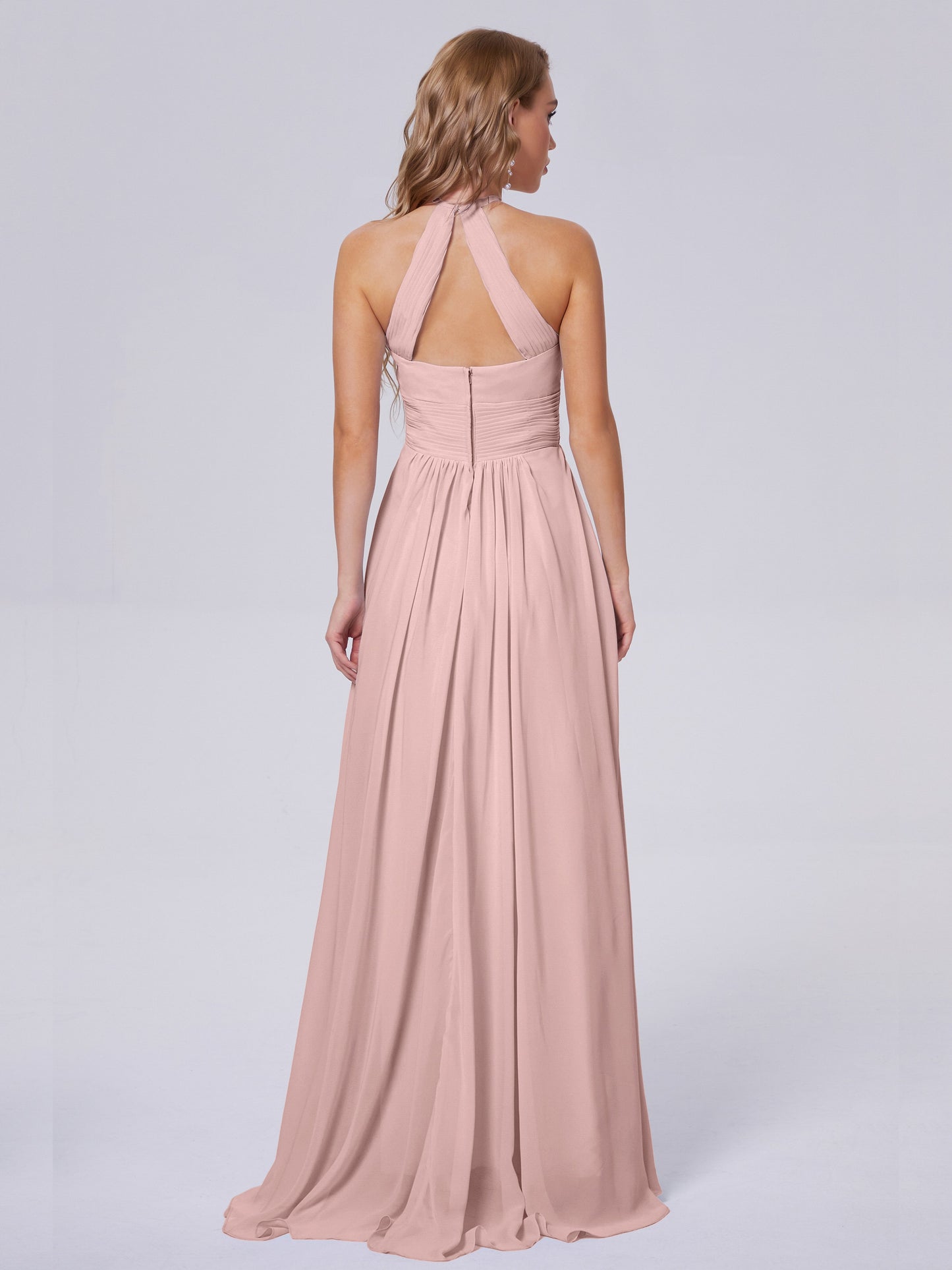 Adaline Simple Halter Chiffon Long Bridesmaid Dresses