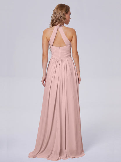 Adaline Simple Halter Chiffon Long Bridesmaid Dresses