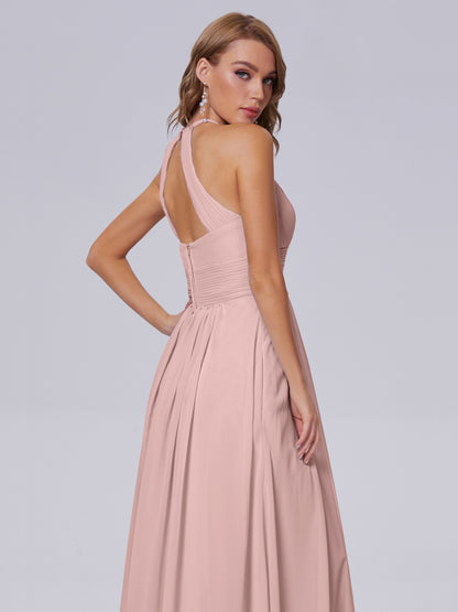 Adaline Simple Halter Chiffon Long Bridesmaid Dresses