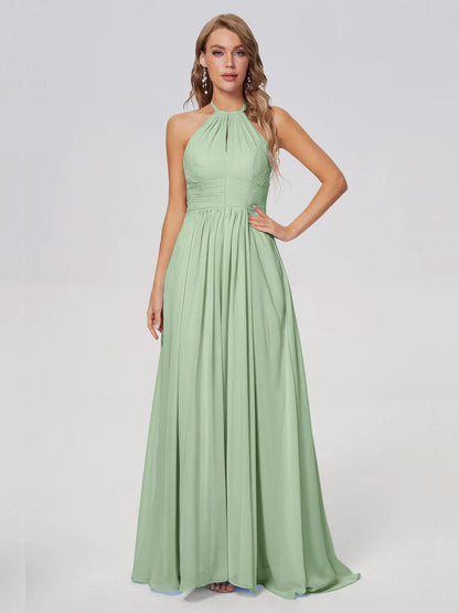 Adaline Simple Halter Chiffon Long Bridesmaid Dresses