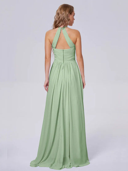 Adaline Simple Halter Chiffon Long Bridesmaid Dresses
