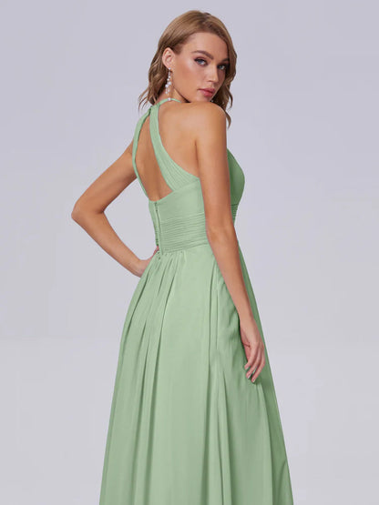 Adaline Simple Halter Chiffon Long Bridesmaid Dresses