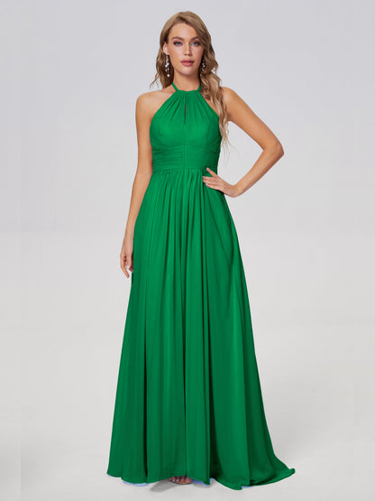 Adaline Simple Halter Chiffon Long Bridesmaid Dresses