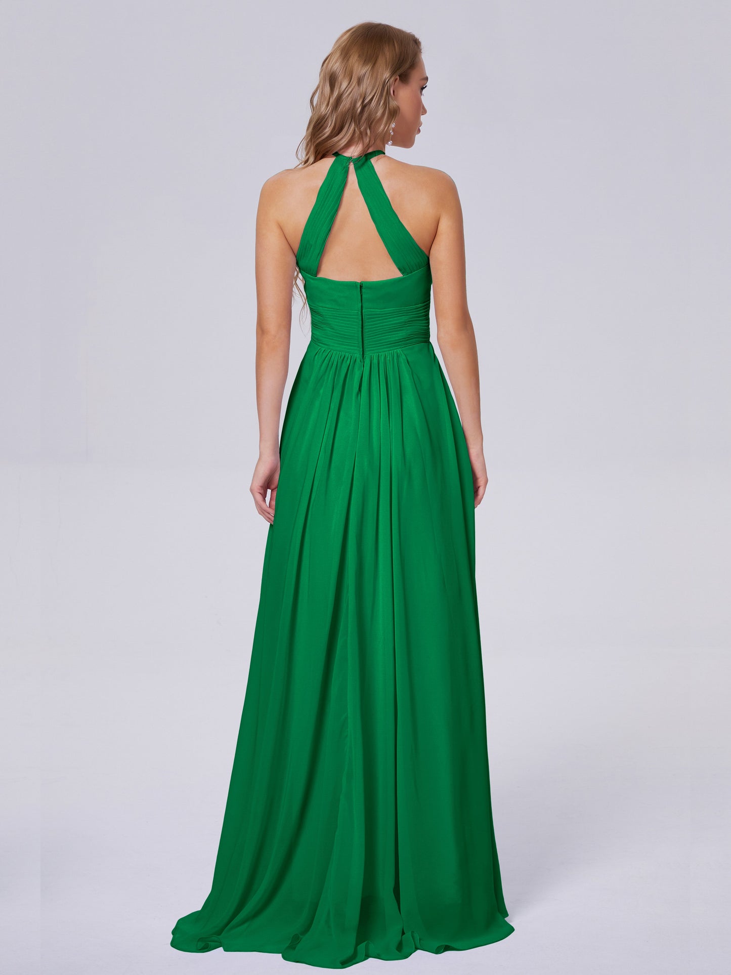 Adaline Simple Halter Chiffon Long Bridesmaid Dresses