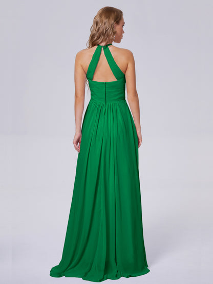 Adaline Simple Halter Chiffon Long Bridesmaid Dresses