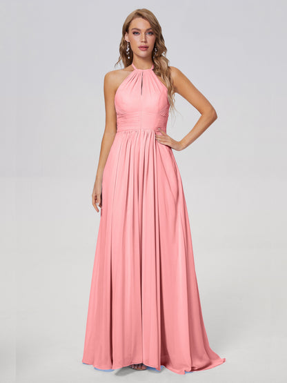 Adaline Simple Halter Chiffon Long Bridesmaid Dresses