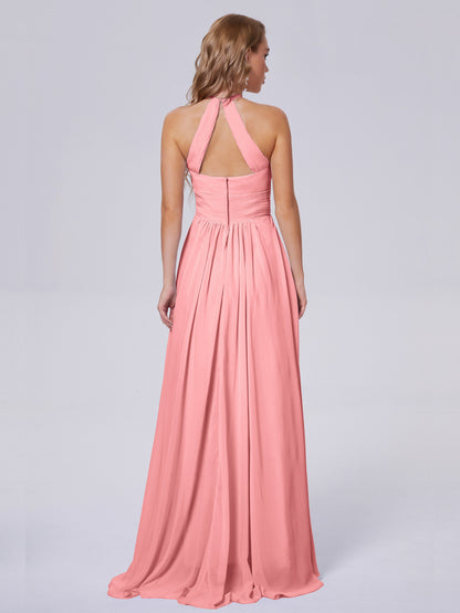 Adaline Simple Halter Chiffon Long Bridesmaid Dresses