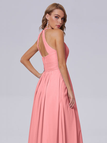 Adaline Simple Halter Chiffon Long Bridesmaid Dresses