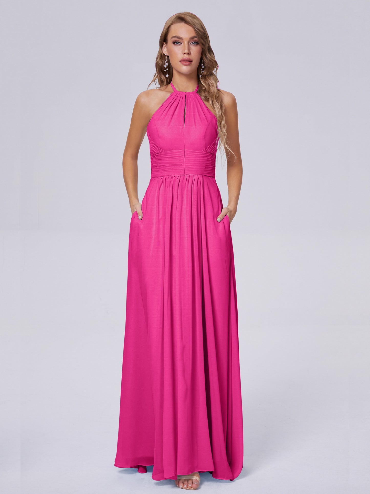 Adaline Simple Halter Chiffon Long Bridesmaid Dresses