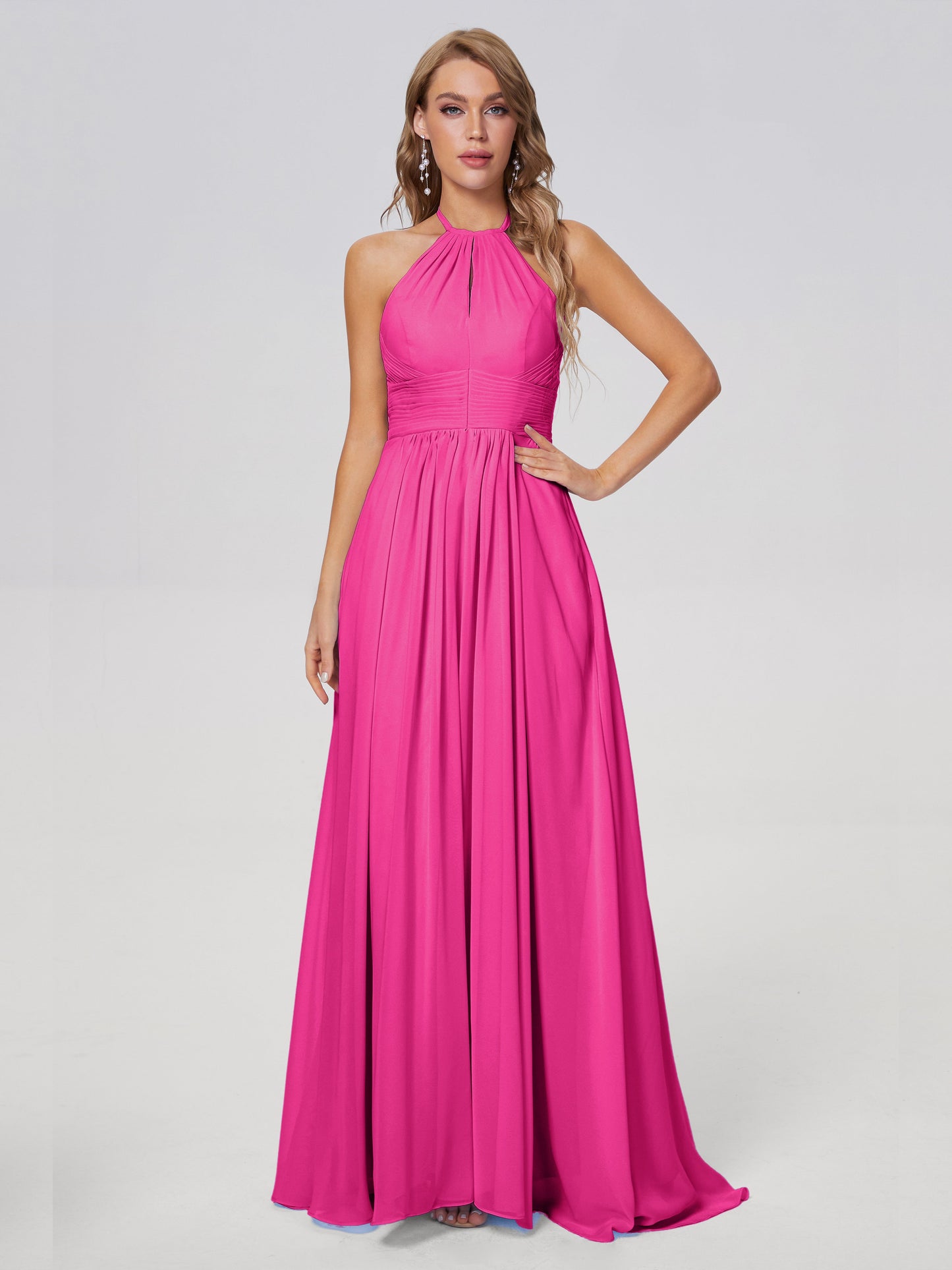 Adaline Simple Halter Chiffon Long Bridesmaid Dresses