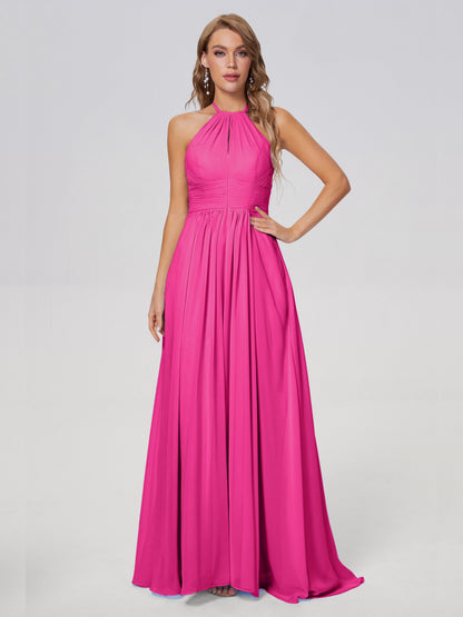 Adaline Simple Halter Chiffon Long Bridesmaid Dresses