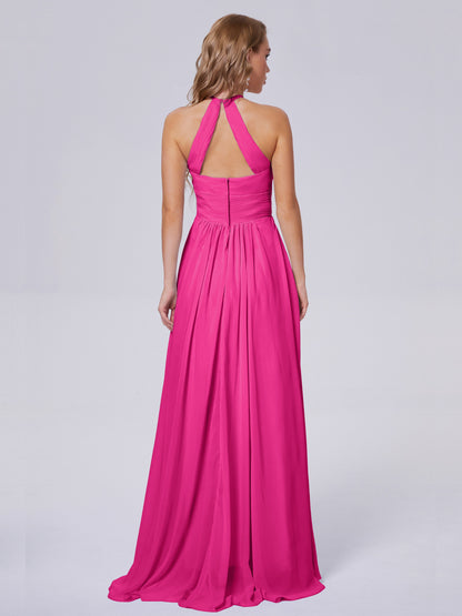 Adaline Simple Halter Chiffon Long Bridesmaid Dresses