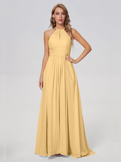 Adaline Simple Halter Chiffon Long Bridesmaid Dresses