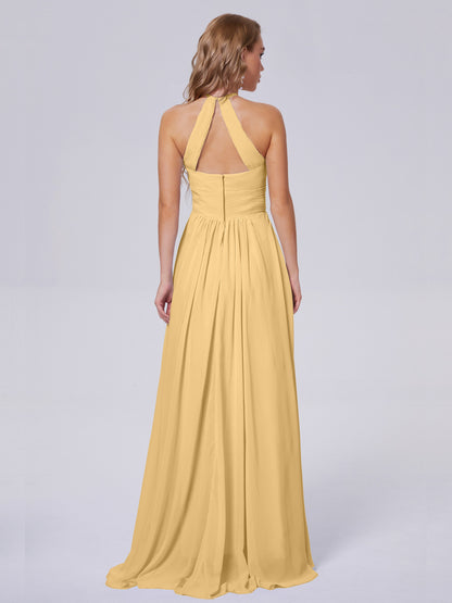 Adaline Simple Halter Chiffon Long Bridesmaid Dresses