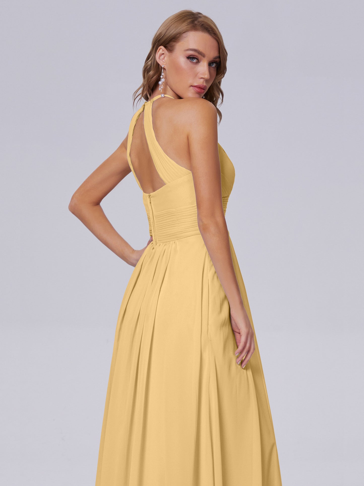 Adaline Simple Halter Chiffon Long Bridesmaid Dresses