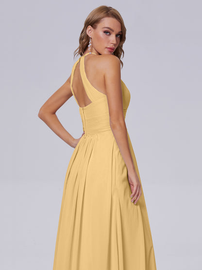 Adaline Simple Halter Chiffon Long Bridesmaid Dresses