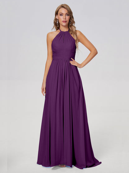 Adaline Simple Halter Chiffon Long Bridesmaid Dresses