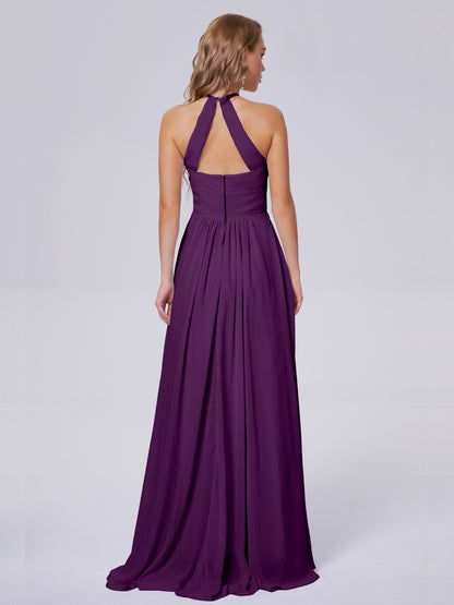 Adaline Simple Halter Chiffon Long Bridesmaid Dresses