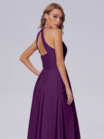 Adaline Simple Halter Chiffon Long Bridesmaid Dresses