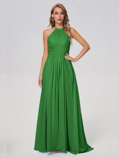 Adaline Simple Halter Chiffon Long Bridesmaid Dresses