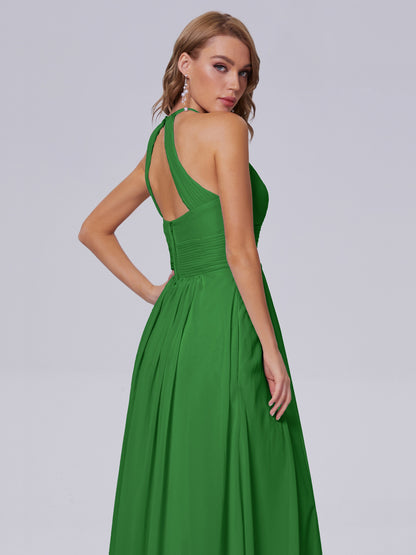 Adaline Simple Halter Chiffon Long Bridesmaid Dresses