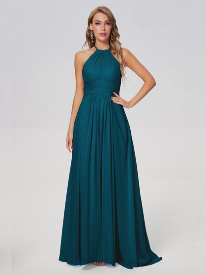 Adaline Simple Halter Chiffon Long Bridesmaid Dresses