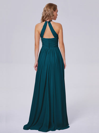 Adaline Simple Halter Chiffon Long Bridesmaid Dresses