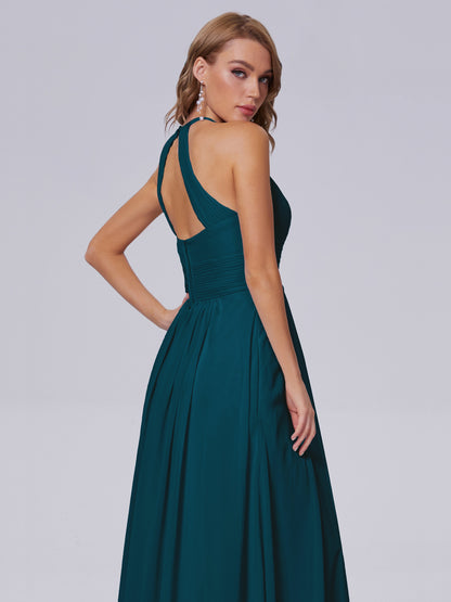 Adaline Simple Halter Chiffon Long Bridesmaid Dresses