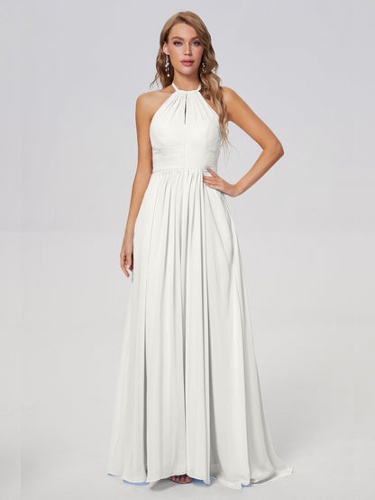 Adaline Simple Halter Chiffon Long Bridesmaid Dresses