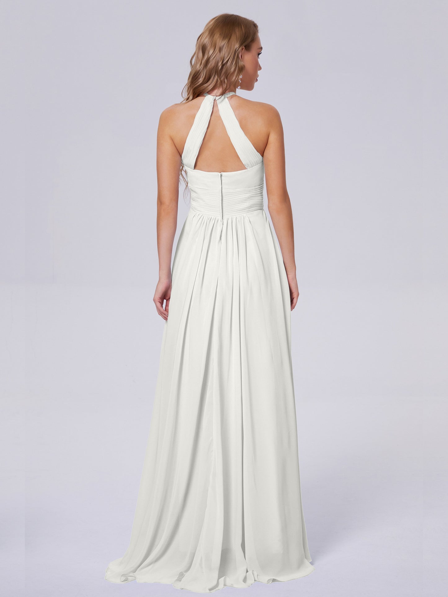 Adaline Simple Halter Chiffon Long Bridesmaid Dresses