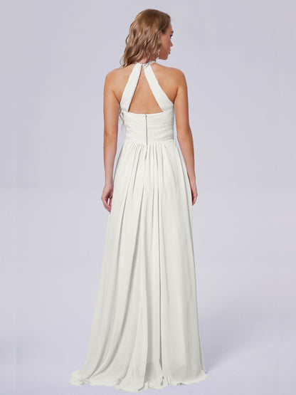 Adaline Simple Halter Chiffon Long Bridesmaid Dresses