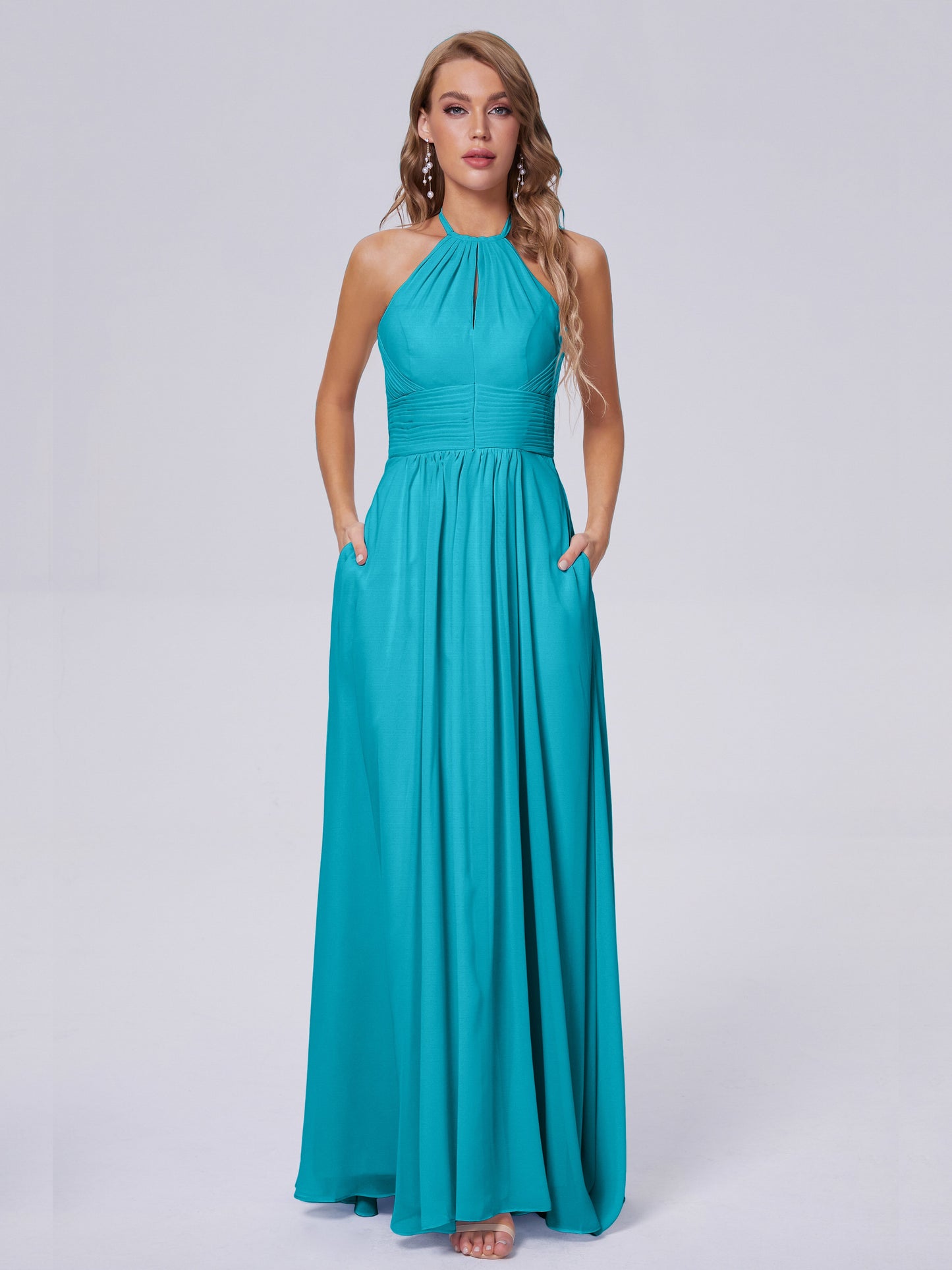 Adaline Simple Halter Chiffon Long Bridesmaid Dresses