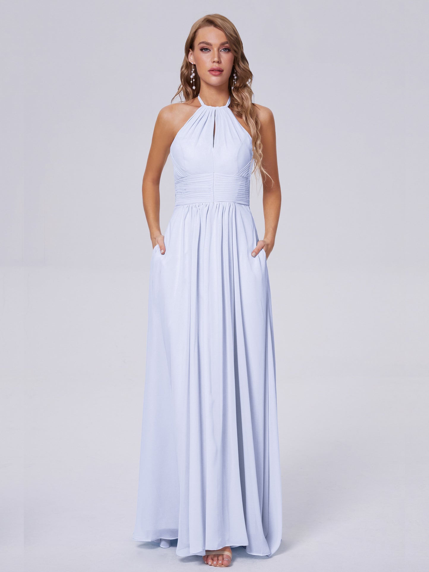 Adaline Simple Halter Chiffon Long Bridesmaid Dresses
