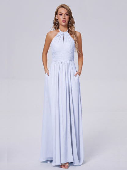 Adaline Simple Halter Chiffon Long Bridesmaid Dresses