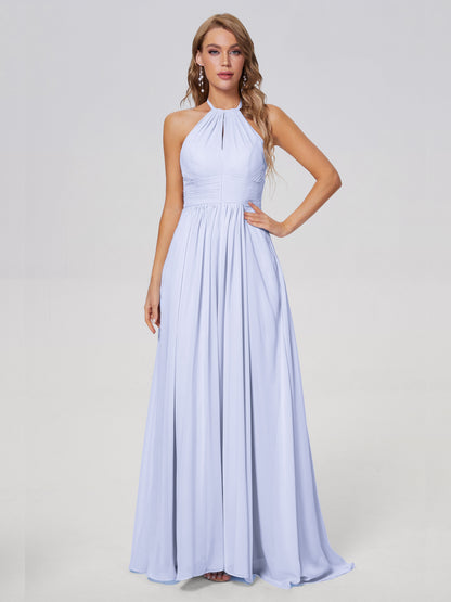 Adaline Simple Halter Chiffon Long Bridesmaid Dresses